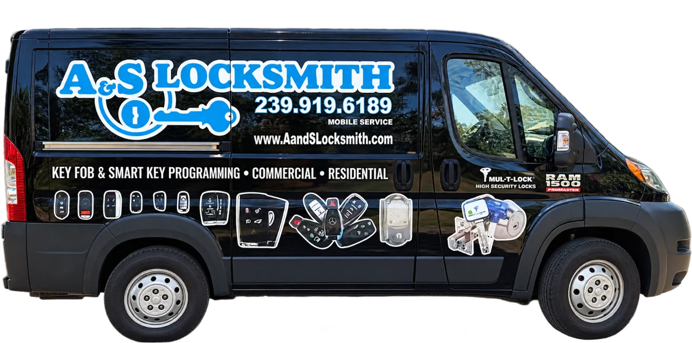 A&S Locksmith service area map - Naples and Collier County, FL