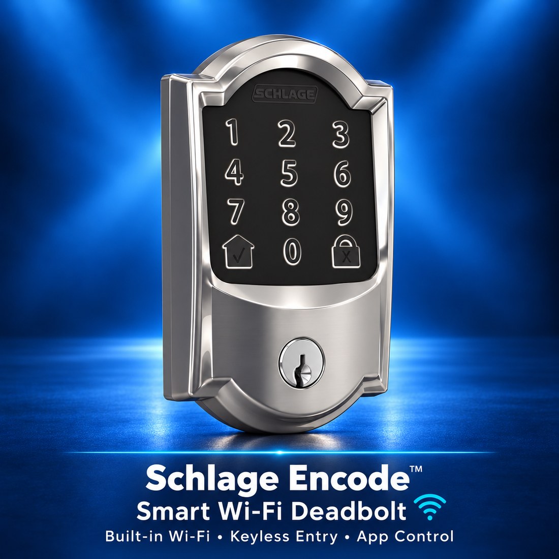 Schlage Encode Camelot WiFi deadbolt, Bright Chrome