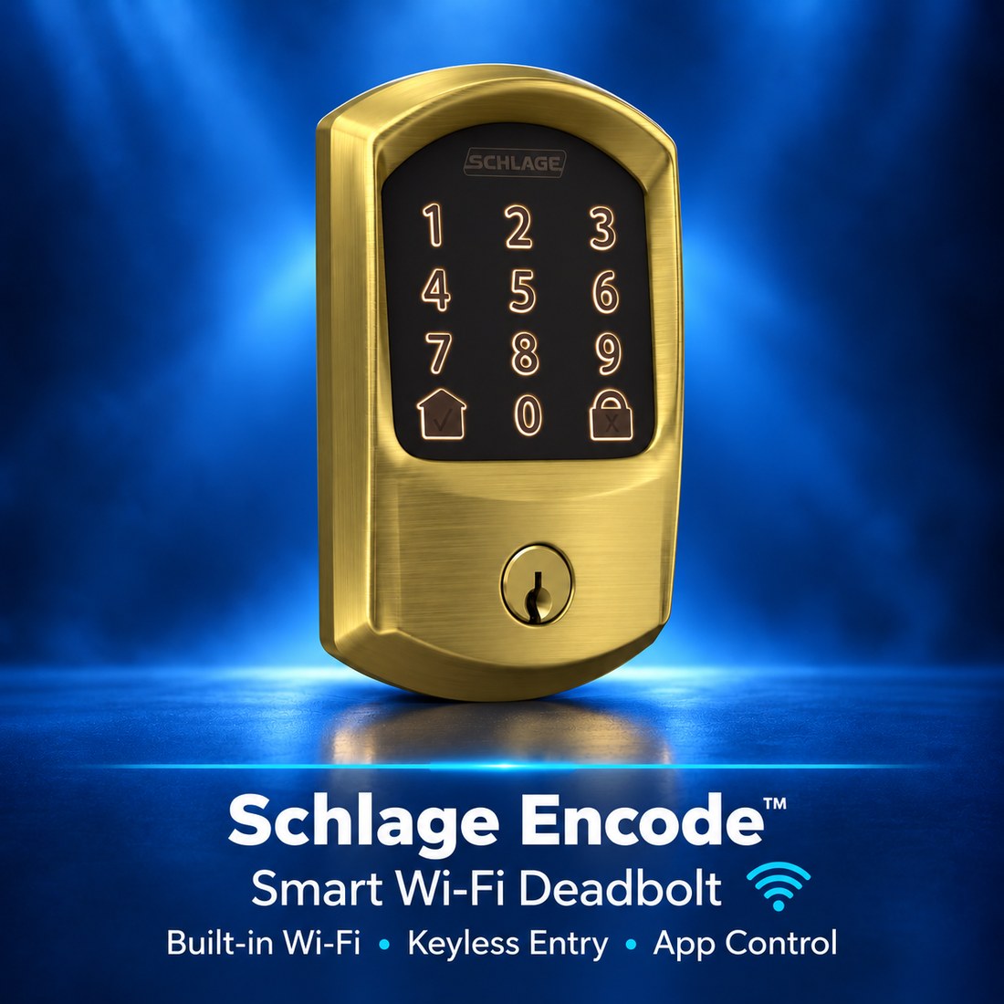Schlage Encode Greenwich WiFi deadbolt, Satin Brass